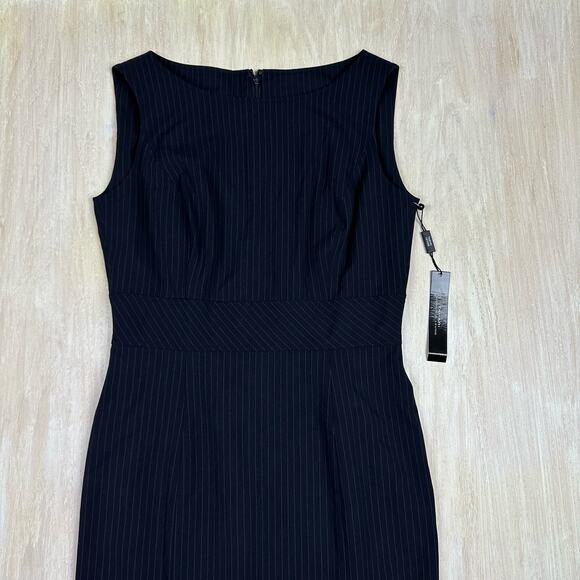 NWT Tahari Navy Pin Stripe Asl Tomlee Sleeveless Knee Length Sheath Dress 4 - Picture 2 of 13